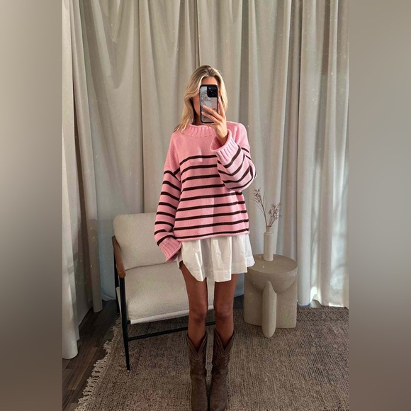 J. Crew 2025 Rollneck Sweater | Pink and Brown Stripe - Picture 8 of 8